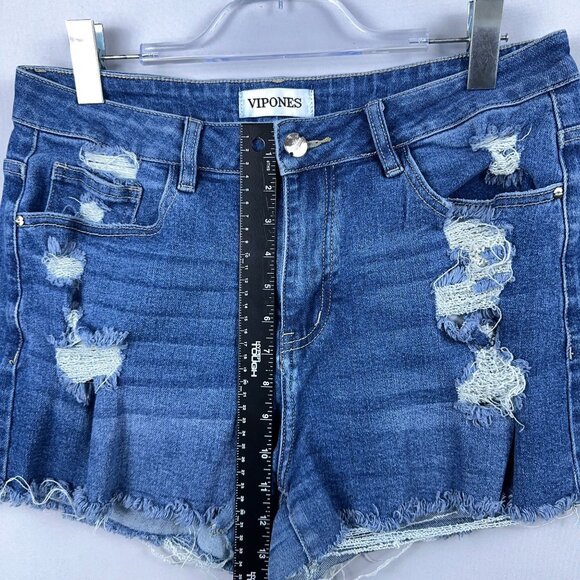 Vipones Denim Jean Shorts Womens Size 12 High Rise Distressed Stretch Blue - Picture 5 of 8